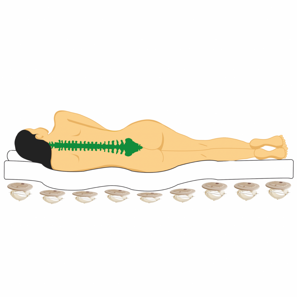 Damen auf Relx 2000 Rost, perfekte Körperanpasung:Die Wirbelsäule bildet eine Gerade, die Bandscheiben können sich wieder optimal mit Flüssigkeit füllen.